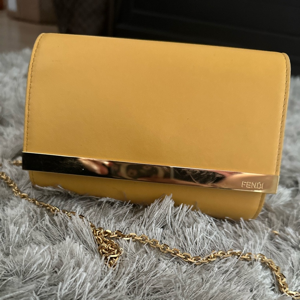 Fendi Yellow Leather Crossbody Bag Authentic